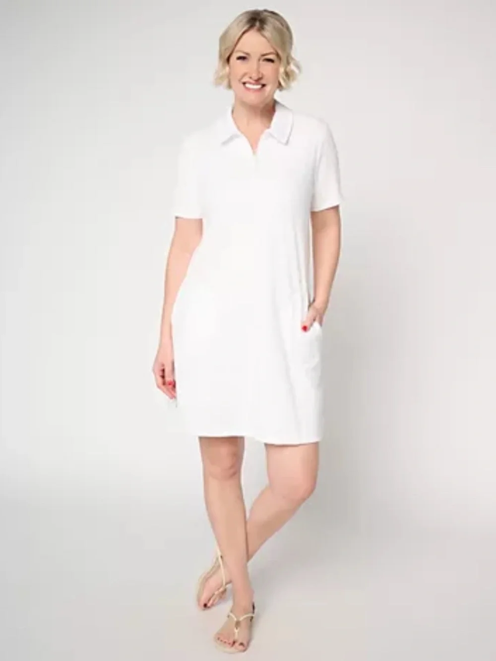 Denim & Co. Beach REG Textured Knit Short Sleeve Cover Up Dress, White Sz S a722